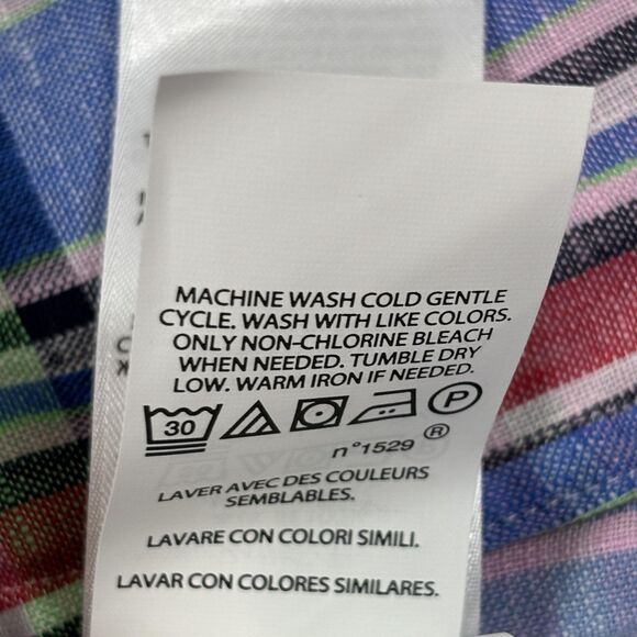 Polo Ralph Lauren Shirt Mens Medium Pink Blue Plaid Classic Fit 100% Linen Woven - Picture 9 of 9